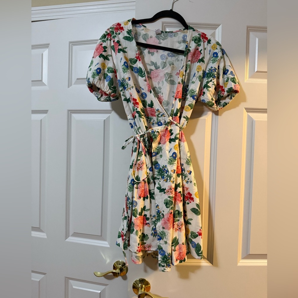 Old Navy Floral Puff Sleeve Mini Wrap Sundress